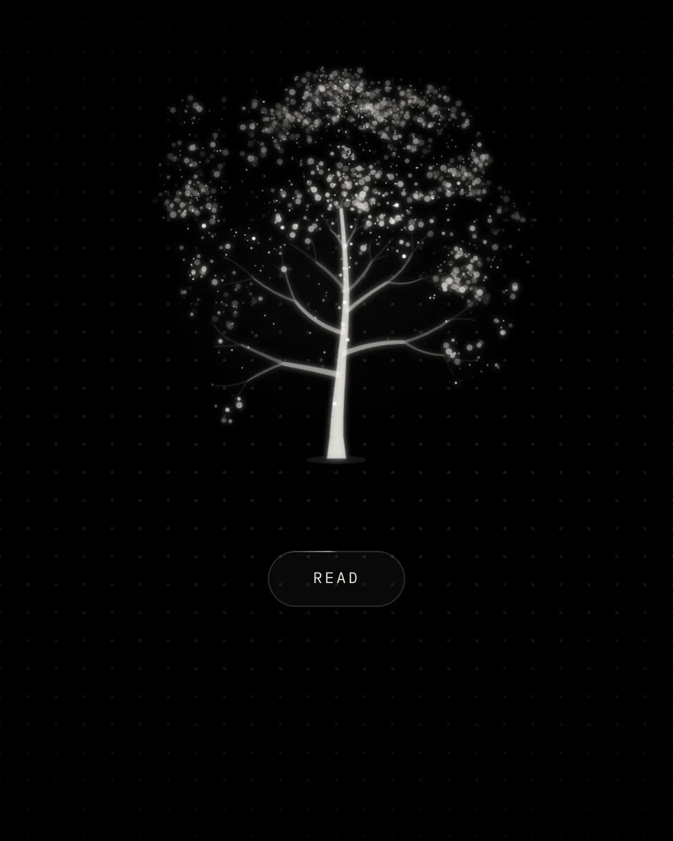 The tree on the Kyzr index coming apart into rising motes of light as the page scrolls